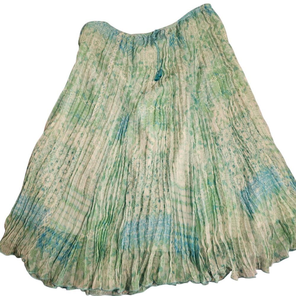 Ruby Rd. Green and Blue Pleated Midi Skirt